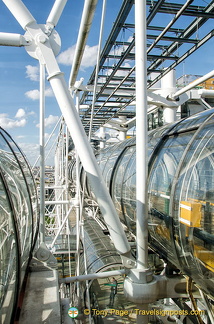 The graphic steel pipes that hold up the Centre Pompidou